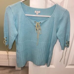Vintage Y2K  Cache Light Blue suede Lace-Up Sweater